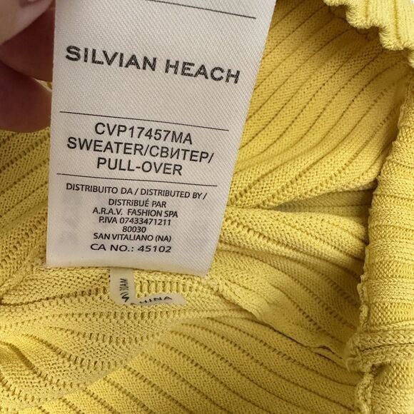 Silvian Heach Women's Yellow Ribbed Knit Short Sleeve Oversized Sweater Top Sz M - Picture 11 of 11